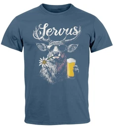 Print-Shirt Herren T-Shirt Hirsch Tracht Modern Lustig Volksfest Bayern Servus mit Print