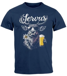 Print-Shirt Herren T-Shirt Hirsch Tracht Modern Lustig Volksfest Bayern Servus mit Print