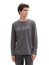 TOM TAILOR Langarmshirt mit Logo-Print Dunkelgrau/Grau