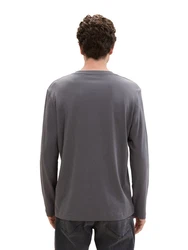 TOM TAILOR Langarmshirt mit Logo-Print Dunkelgrau/Grau