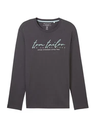 TOM TAILOR Langarmshirt mit Logo-Print Dunkelgrau/Grau