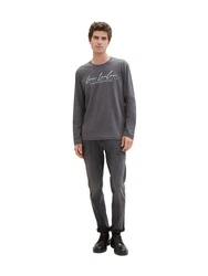 TOM TAILOR Langarmshirt mit Logo-Print Dunkelgrau/Grau