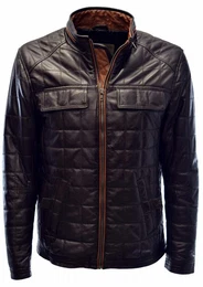 Lederjacke Logan washed Lammnappa, Steppjacke, Cognac, Dunkel-Braun
