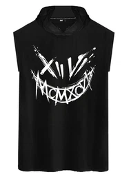 Tanktop Herren Muskelshirt Gym Shirt Smiley Smyle mit Kapuze rmellos