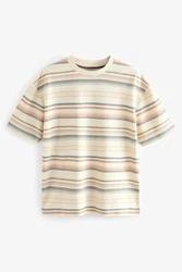 Next T-Shirt mit Strukturstreifen Beige/Mischfarben/Braun/Creme/Weiß
