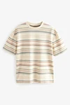 Next T-Shirt mit Strukturstreifen Beige/Mischfarben/Braun/Creme/Weiß