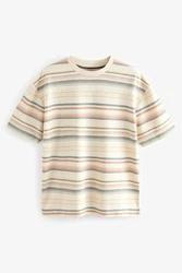 Next T-Shirt mit Strukturstreifen Beige/Mischfarben/Braun/Creme/Weiß
