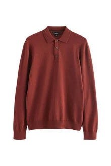 Next Polokragenpullover Langarm-Poloshirt Regular Fit Rot/Braun/Dunkelrot/Orange