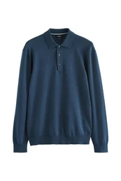 Polokragenpullover Langrmeliges Regular Fit Poloshirt aus Strick (1-tlg)
