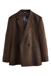 Next Zweireihiger Sakko im Relaxed Fit Braun/Dunkelbraun/Khaki