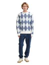 Rundhalspullover mit Argyle Muster