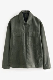 Lederimitatjacke Hemdjacke mit Kragen aus Velourskunstleder (1-St)