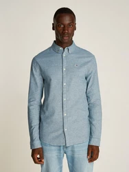 Tommy Jeans Hemd TJM Slim Stretch Oxford Shirt mit Flaglabel auf der Brust Hellblau/Blau/Grau