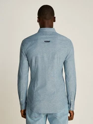 Tommy Jeans Hemd TJM Slim Stretch Oxford Shirt mit Flaglabel auf der Brust Hellblau/Blau/Grau