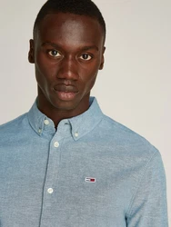 Tommy Jeans Hemd TJM Slim Stretch Oxford Shirt mit Flaglabel auf der Brust Hellblau/Blau/Grau