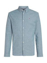 Tommy Jeans Hemd TJM Slim Stretch Oxford Shirt mit Flaglabel auf der Brust Hellblau/Blau/Grau