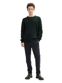 TOM TAILOR Denim Rundhalspullover Dunkelgrün/Grün
