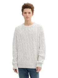 TOM TAILOR Denim Rundhalspullover Weiß/Creme/Grau