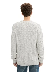 TOM TAILOR Denim Rundhalspullover Weiß/Creme/Grau