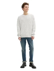 TOM TAILOR Denim Rundhalspullover Weiß/Creme/Grau