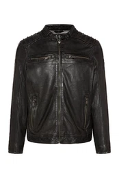 Lederjacke mit Stehkragen und Metallschliee