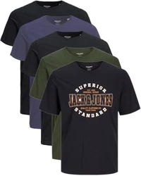 Jack & Jones Print-Shirt (5er-Pack) T-Shirts mit Aufdruck Dunkelgrün/Rot/Dunkelblau/Blau