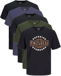 Jack & Jones Print-Shirt (5er-Pack) T-Shirts mit Aufdruck Dunkelgrün/Rot/Dunkelblau/Blau
