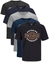 Jack & Jones Print-Shirt (5er-Pack) T-Shirts mit Aufdruck Blau/Grau/Dunkelblau
