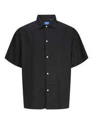 Jack & Jones Businesshemd JORFARO LINEN OVERSIZED SHIRT Schwarz/Dunkelblau