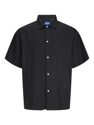 Jack & Jones Businesshemd JORFARO LINEN OVERSIZED SHIRT Schwarz/Dunkelblau