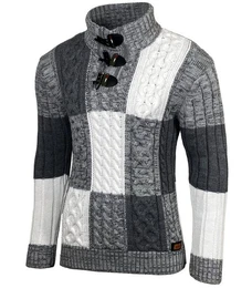 Strickpullover Herren Grobstrick Pullover Stehkragen Pulli B-51112