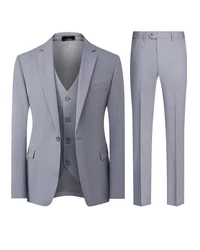 Allthemen Anzug 3-tlg klassischer Businessanzug Grau/Blau