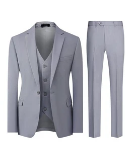 Allthemen Anzug 3-tlg klassischer Businessanzug Grau/Blau