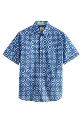 Next Kurzarmhemd Regular Fit mit Print Blau/Dunkelblau