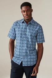 Next Kurzarmhemd Regular Fit mit Print Blau/Dunkelblau