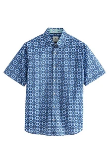 Next Kurzarmhemd Regular Fit mit Print Blau/Dunkelblau