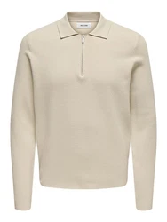 Only & Sons Langarm-Poloshirt ONSCooper Khaki/Beige/Weiß