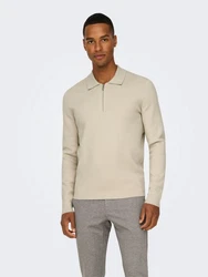 Only & Sons Langarm-Poloshirt ONSCooper Khaki/Beige/Weiß