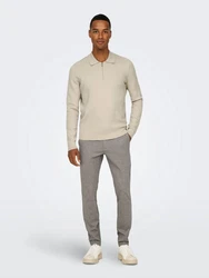 Only & Sons Langarm-Poloshirt ONSCooper Khaki/Beige/Weiß