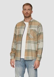 Langarmhemd Regular Fit: Softes Karohemd mit Stehkragen Artwork
