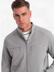 OMBRE Bikerjacke mit Stehkragen Grau/Hellgrau