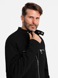 OMBRE Bikerjacke mit Stehkragen Schwarz/Grau/Dunkelrot