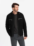 OMBRE Bikerjacke mit Stehkragen Schwarz/Grau/Dunkelrot