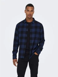 ONLY & SONS Langarmhemd Freizeit Karohemd Holzfäller (4628) Dunkelblau/Blau