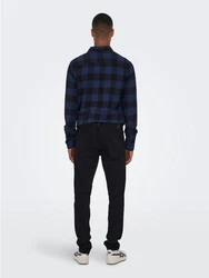 ONLY & SONS Langarmhemd Freizeit Karohemd Holzfäller (4628) Dunkelblau/Blau