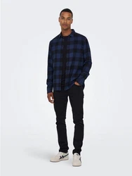 ONLY & SONS Langarmhemd Freizeit Karohemd Holzfäller (4628) Dunkelblau/Blau