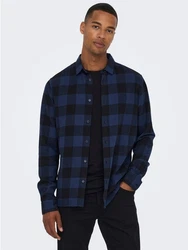 ONLY & SONS Langarmhemd Freizeit Karohemd Holzfäller (4628) Dunkelblau/Blau