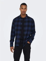 ONLY & SONS Langarmhemd Freizeit Karohemd Holzfäller (4628) Dunkelblau/Blau