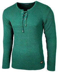 Baxboy Herren Pullover Slim Fit Rundhals Strick-Pullover Rundkragen Moderner Longsleeve (BB-52132) Dunkelgrün/Grün