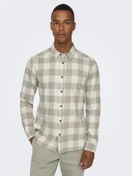 ONLY & SONS Langarmhemd Freizeit Karohemd Holzfäller (4628) Beige/Khaki/Hellgrau/Grau